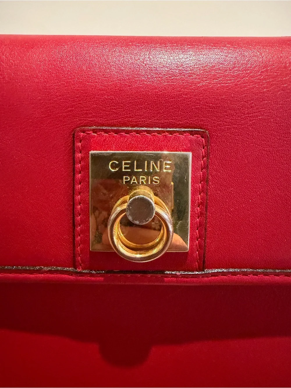 Authentic Céline Paris Red Leather Top Handle & Crossbody Bag